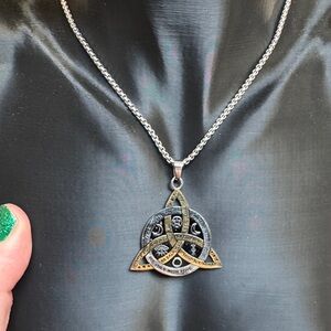 Silver and Gold Celtic Knot Pendant Necklace